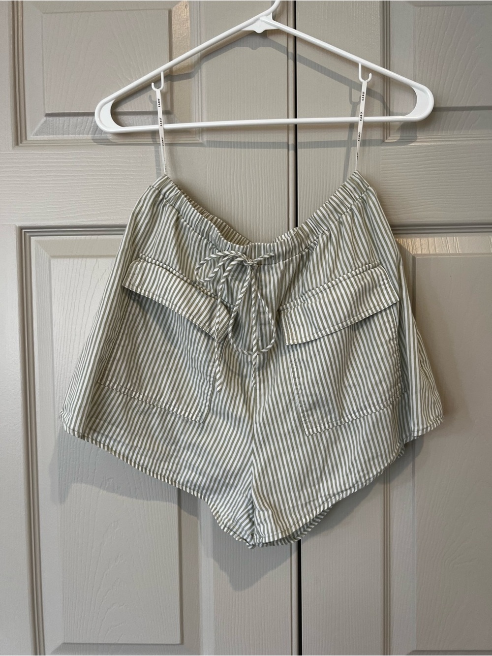 Sabo Skirt High Waist Striped Shorts in White and Light Green